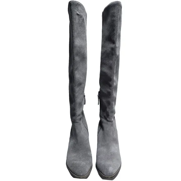 Caslon Women's Knee High Boots 3&quot; Heel Taupe Beige Suede Size 8.5 - EUC