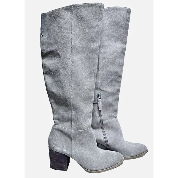 Caslon Women's Knee High Boots 3&quot; Heel Taupe Beige Suede Size 8.5 - EUC
