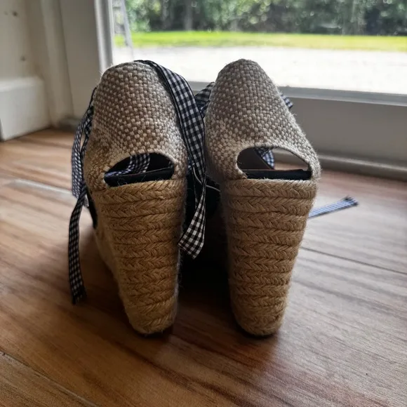 Castañer - Black and White Gingham Wedge Espadrilles - used once