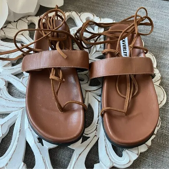Caverley Leather Ankle Wrap Sandals Shoes Women’s 37  US 7 NEW