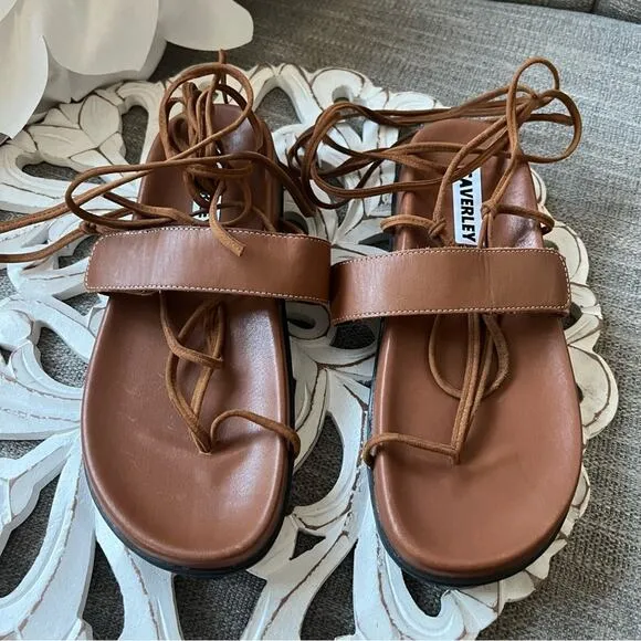 Caverley Leather Ankle Wrap Sandals Shoes Women’s 37  US 7 NEW