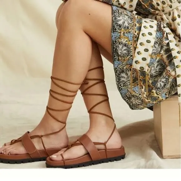 Caverley Leather Ankle Wrap Sandals Shoes Women’s 37  US 7 NEW