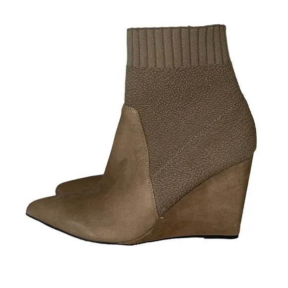 Cecilia New York Renata Brownish Tan Wedge Sock Ankle Boots Size 8