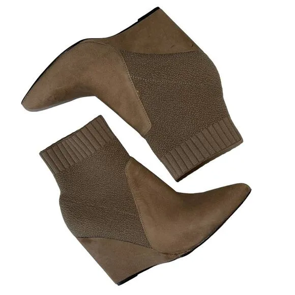 Cecilia New York Renata Brownish Tan Wedge Sock Ankle Boots Size 8