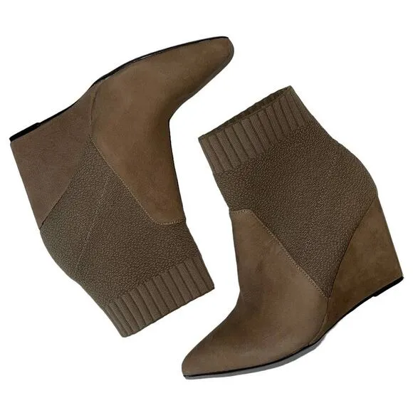 Cecilia New York Renata Brownish Tan Wedge Sock Ankle Boots Size 8