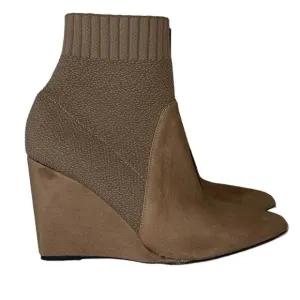 Cecilia New York Renata Brownish Tan Wedge Sock Ankle Boots Size 8