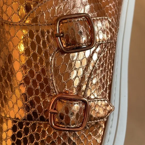 CEDRIC CHARLIER ROSEGOLD METALLIC SNAKESKIN LEATHER LOAFER SNEAKER✨