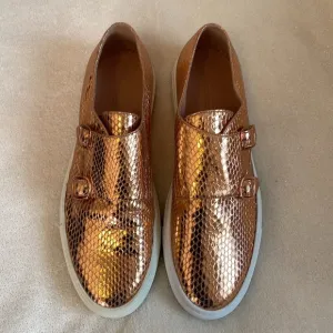 CEDRIC CHARLIER ROSEGOLD METALLIC SNAKESKIN LEATHER LOAFER SNEAKER✨