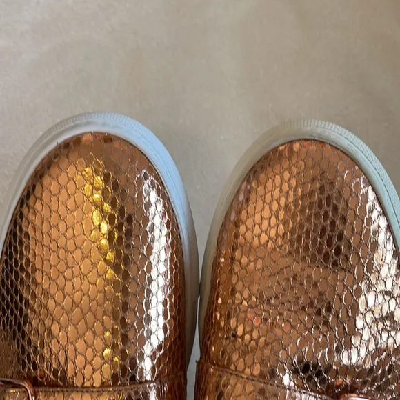 CEDRIC CHARLIER ROSEGOLD METALLIC SNAKESKIN LEATHER LOAFER SNEAKER✨
