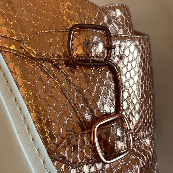 CEDRIC CHARLIER ROSEGOLD METALLIC SNAKESKIN LEATHER LOAFER SNEAKER✨