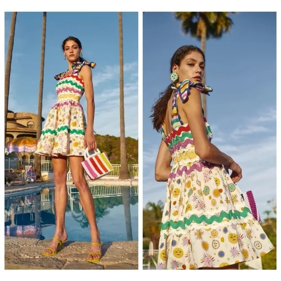 CeliaB Suhail Dress Sun Moon Print Astronomy Kitschy Whimsical Colorful size XS