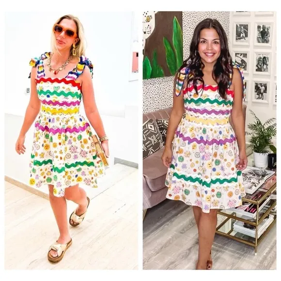 CeliaB Suhail Dress Sun Moon Print Astronomy Kitschy Whimsical Colorful size XS
