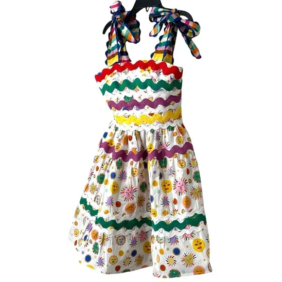 CeliaB Suhail Dress Sun Moon Print Astronomy Kitschy Whimsical Colorful size XS