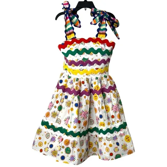 CeliaB Suhail Dress Sun Moon Print Astronomy Kitschy Whimsical Colorful size XS