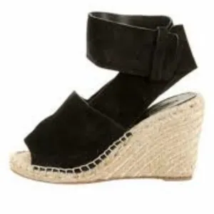 Celine Espadrille Suede Wrap Peep Toe Wedges