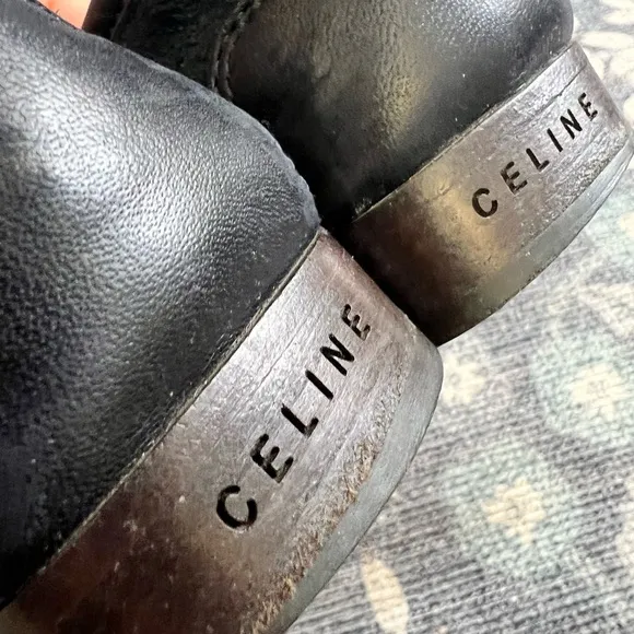 Celine Navy Blue Suede leaf embossed print Vintage Loafers