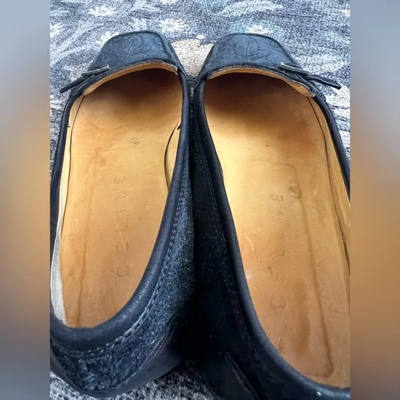 Celine Navy Blue Suede leaf embossed print Vintage Loafers