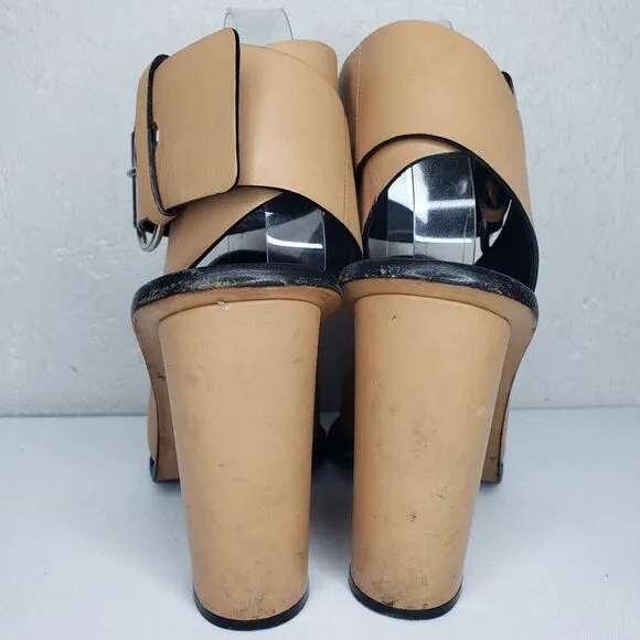 CELINE Paris EU 38 Tan Leather Open Toe Ankle Wrap Strap High Heel Sandals ITALY