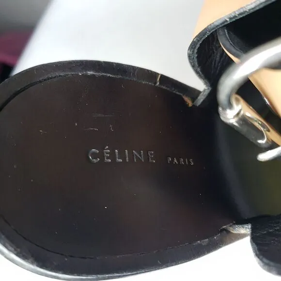 CELINE Paris EU 38 Tan Leather Open Toe Ankle Wrap Strap High Heel Sandals ITALY