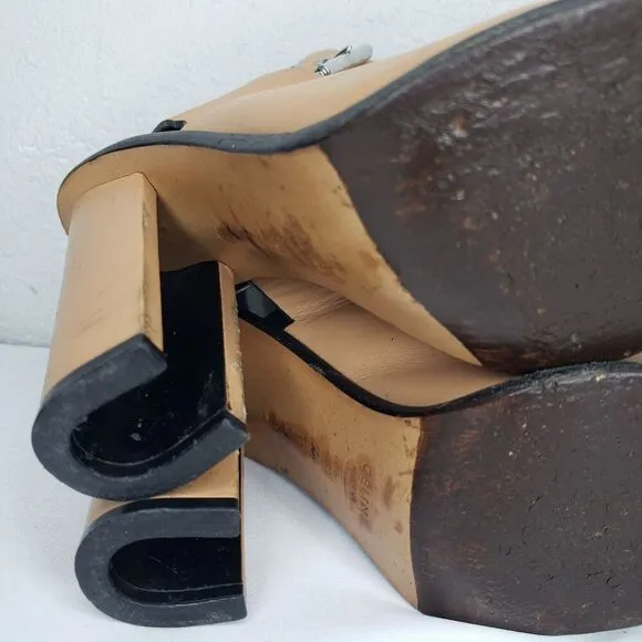 CELINE Paris EU 38 Tan Leather Open Toe Ankle Wrap Strap High Heel Sandals ITALY