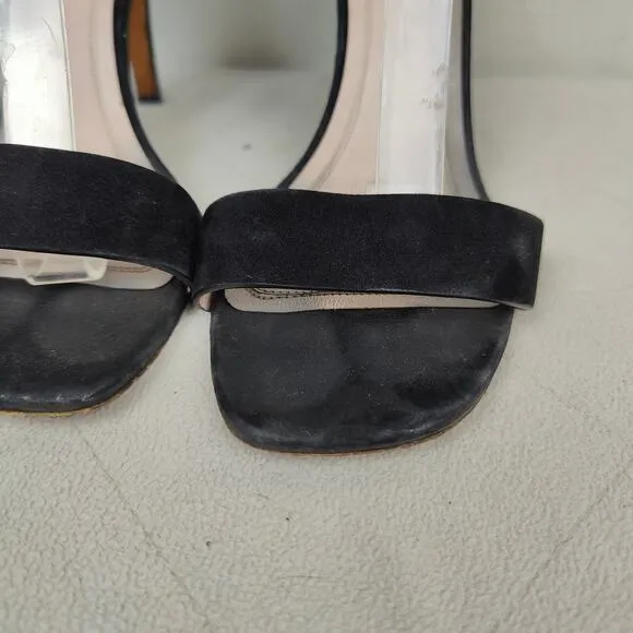 Celine Suede Ankle Wrap Sandals Womens 7.5 37.5 Black Heels Designer Luxury