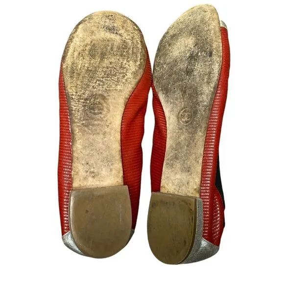 Chanel Cap Toe CC Ballet Flats EU 38.5 Red White Suede Ballerina US 8