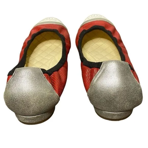 Chanel Cap Toe CC Ballet Flats EU 38.5 Red White Suede Ballerina US 8