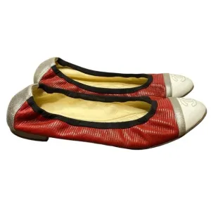 Chanel Cap Toe CC Ballet Flats EU 38.5 Red White Suede Ballerina US 8