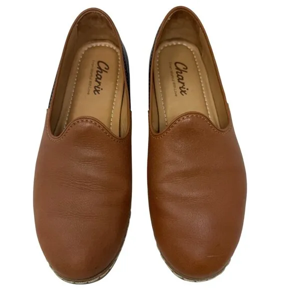 Charix Womens Brown Camel Black Slip-On Loafers Leather Shoes Size 41 EU US 9.5-