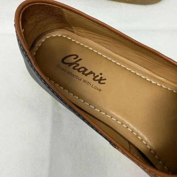 Charix Womens Brown Camel Black Slip-On Loafers Leather Shoes Size 41 EU US 9.5-