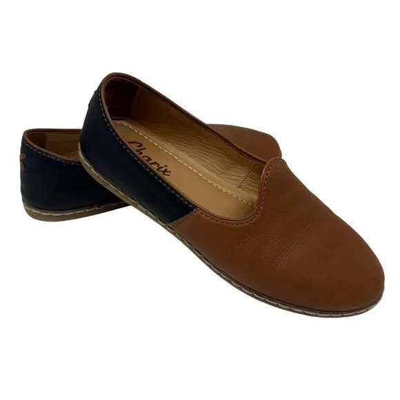Charix Womens Brown Camel Black Slip-On Loafers Leather Shoes Size 41 EU US 9.5-