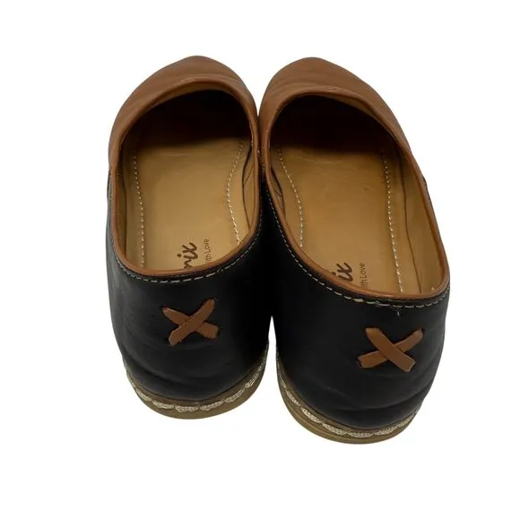Charix Womens Brown Camel Black Slip-On Loafers Leather Shoes Size 41 EU US 9.5-