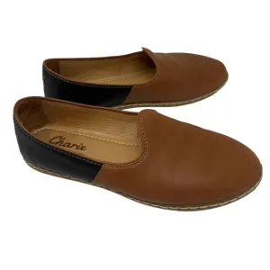 Charix Womens Brown Camel Black Slip-On Loafers Leather Shoes Size 41 EU US 9.5-