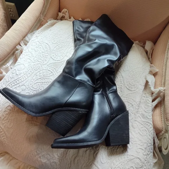 Charles by Charles David Wire Boot Black Faux Leather Slouchy Knee High