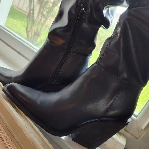 Charles by Charles David Wire Boot Black Faux Leather Slouchy Knee High