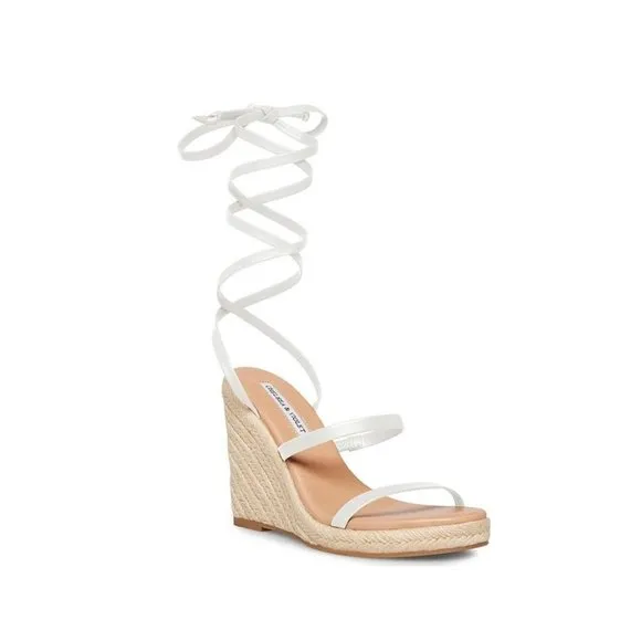 Chelsea &amp; Violet Mariah Ankle Wrap Espadrille Wedge Sandals - White - 9.5