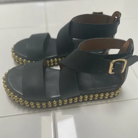 Chloé Sawyer Studded Leather Wrap Gladiator Sandals - Black