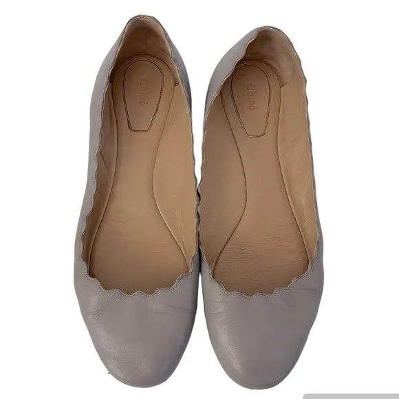 Chloe Gray Lauren Ballerina Flats Scalloped Edges Size 36 (6)