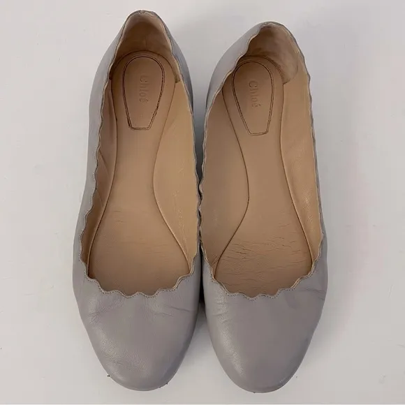 Chloe Gray Lauren Ballerina Flats Scalloped Edges Size 36 (6)