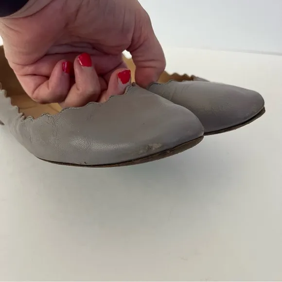 Chloe Gray Lauren Ballerina Flats Scalloped Edges Size 36 (6)