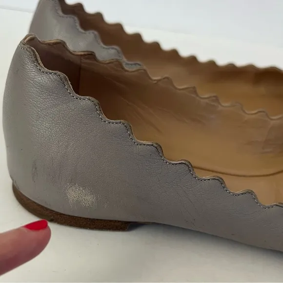 Chloe Gray Lauren Ballerina Flats Scalloped Edges Size 36 (6)