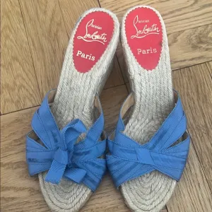 Christian Louboutin Espadrille Ribbon Wedges - Blue size 39
