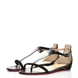 CHRISTIAN LOUBOUTIN -read- Patent Suede Athena Flat T-Strap Sandals Black | 40