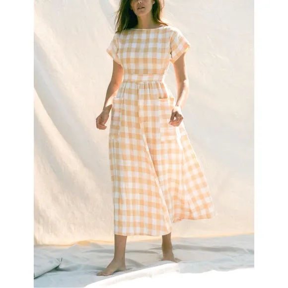 Christy Dawn The Jane Midi Plaid Short-Sleeve Dress