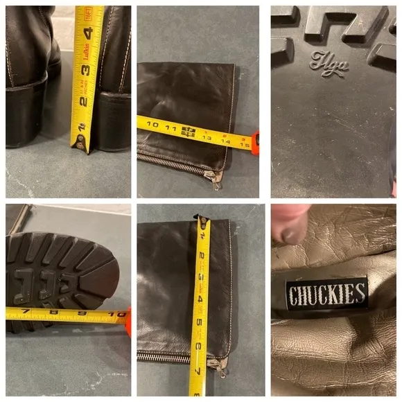 CHUCKIES sz 6 black leather tall boots silver crown emblem