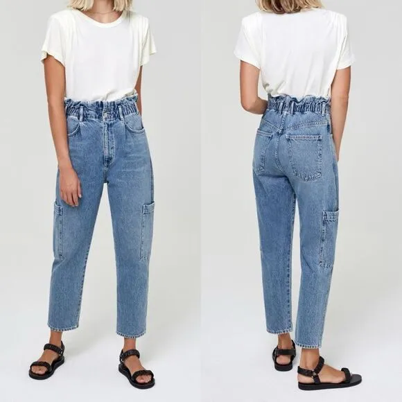 Citizens Of Humanity Annika High Rise Paper Bag Patch Pocket Jeans Blue Size 26