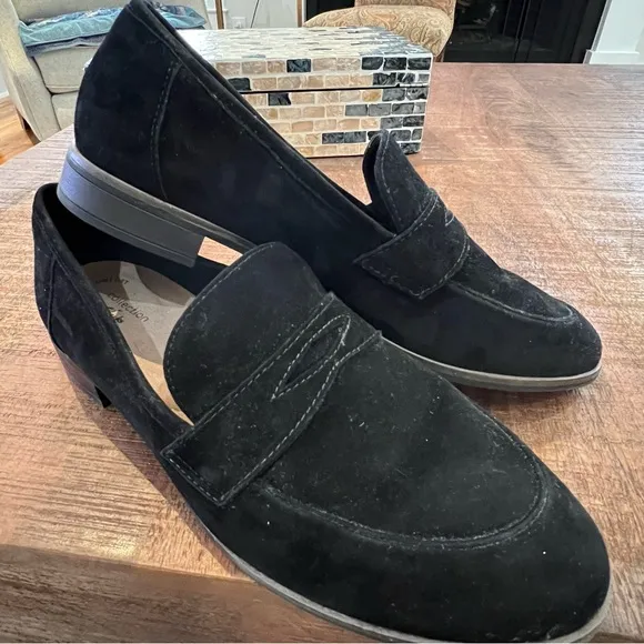 Clarks black suede loafers 11W