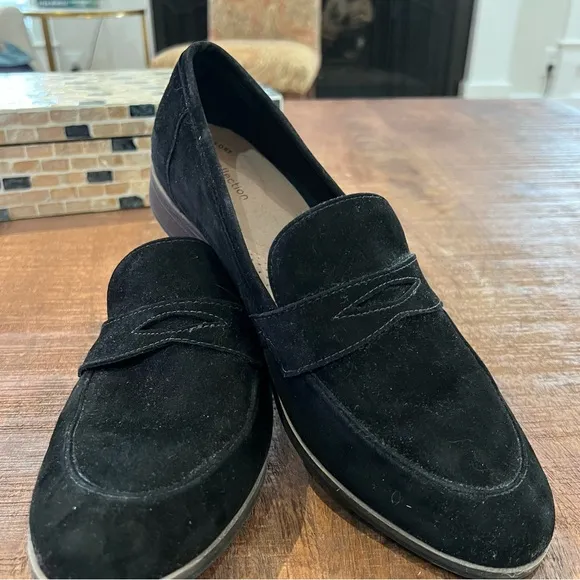 Clarks black suede loafers 11W