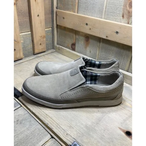 𝅺CLARKS Mens Gray Taupe Suede Slip On Loafers Size 9M