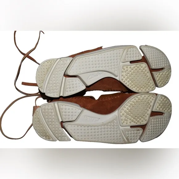 CLARKS ORIGINALS SZ 7.5 M 38 BROWN LEATHER ANKLE WRAP FLAT SANDALS